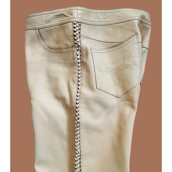 Harley Davidson Leather Pants Braided Trim Flare Leg Motorcycle Size 12 - Picture 10 of 16